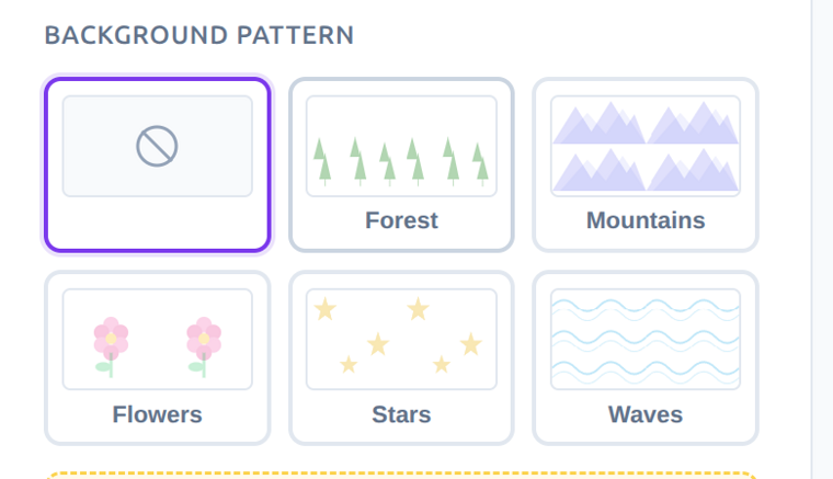 Screenshot of background pattern options